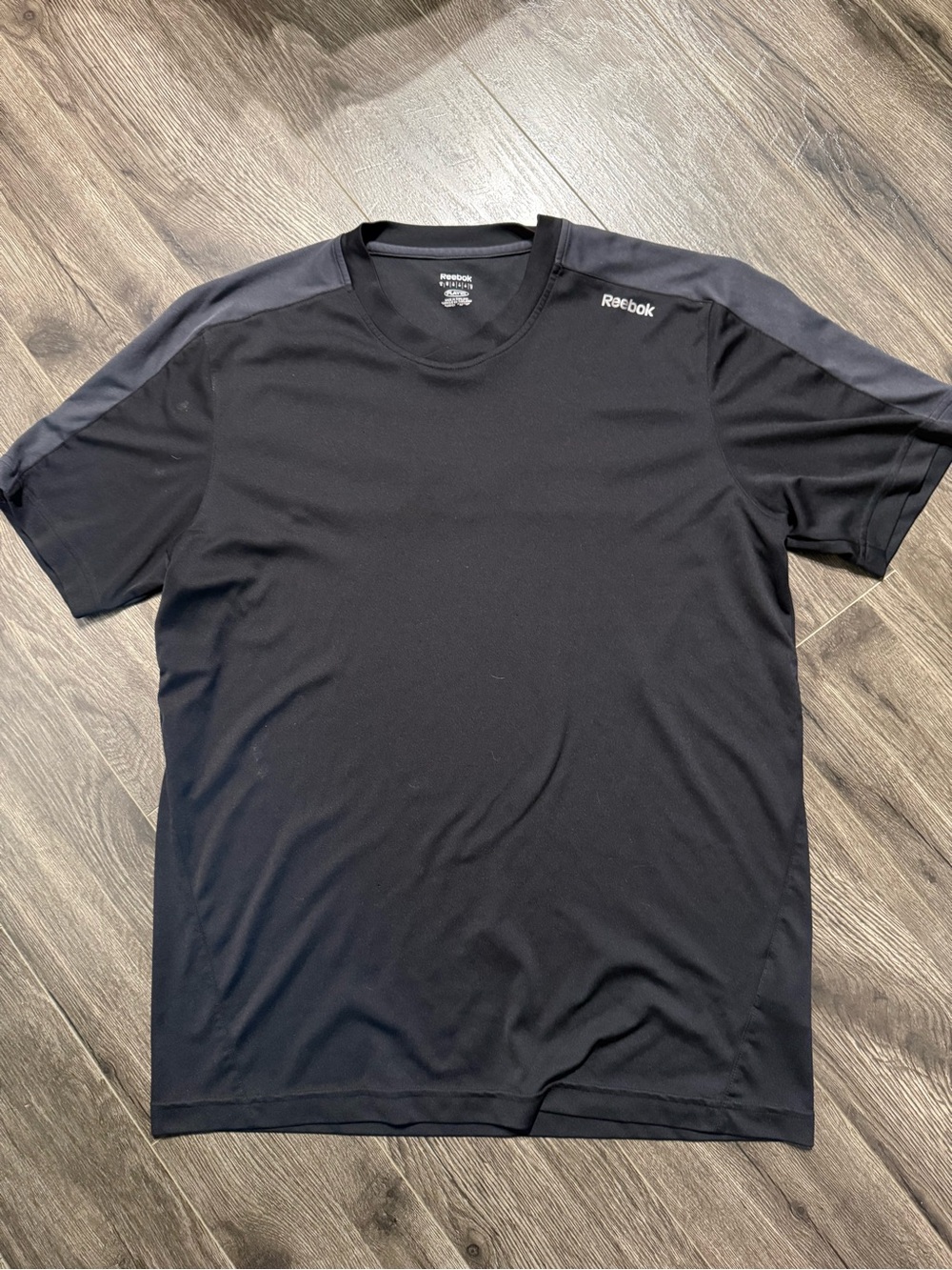 Reebok Black Short-Sleeve Athletic Tee with Dark Gray Panels